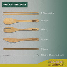 Load image into Gallery viewer, Travel Utensils with Case Set Fork, Knife, Spoon, Chopsticks, Straw, Straw-cleaning brush, Travel Pouch and Carabiner, Excellent For Everyday Use! ((2 Sets) Green/Yellow)
